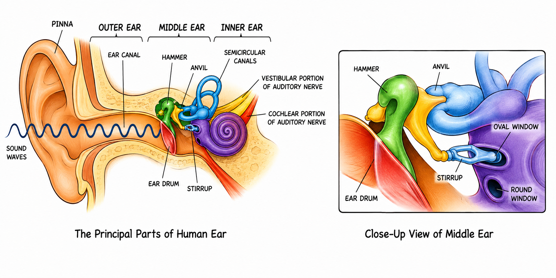 Fig 9.18: Diagrammatic view of the human ear
